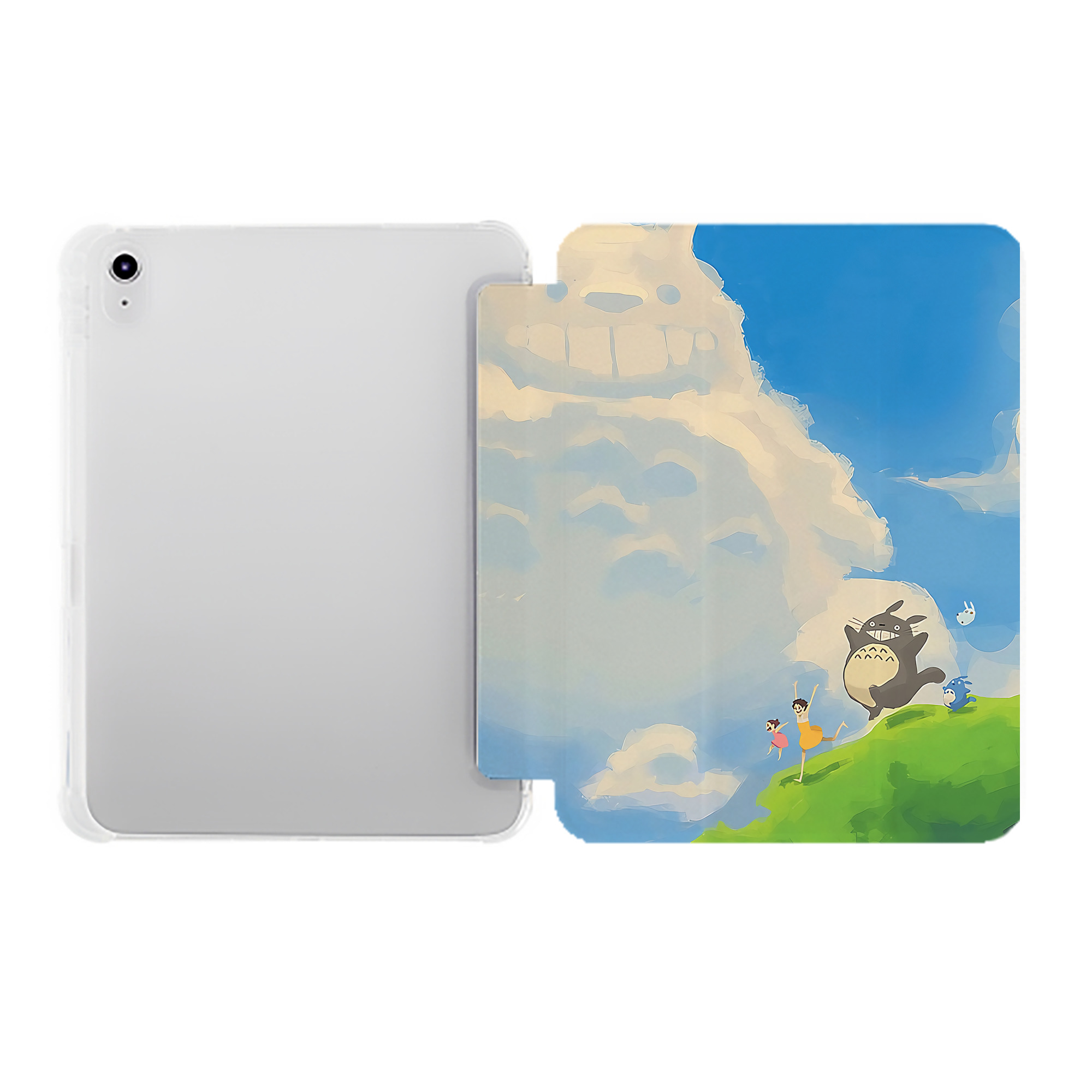 （画像用） となりのトトロ 草壁メイ 草壁サツキ My Neighbor Totoro Satsuki Kusakabe Mei Kusakabe IPad ケース ペン収納付き 三つ折りスタンド PUレザー×シリコン 対応機種9.5/10.5/10.9インチ